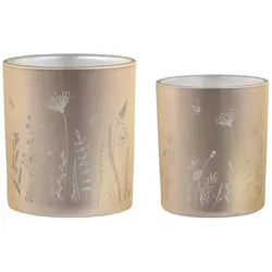 Chic Antique 2er Set Teelichthalter mit Blumen, H8 x Ø7 cm, hell latte
