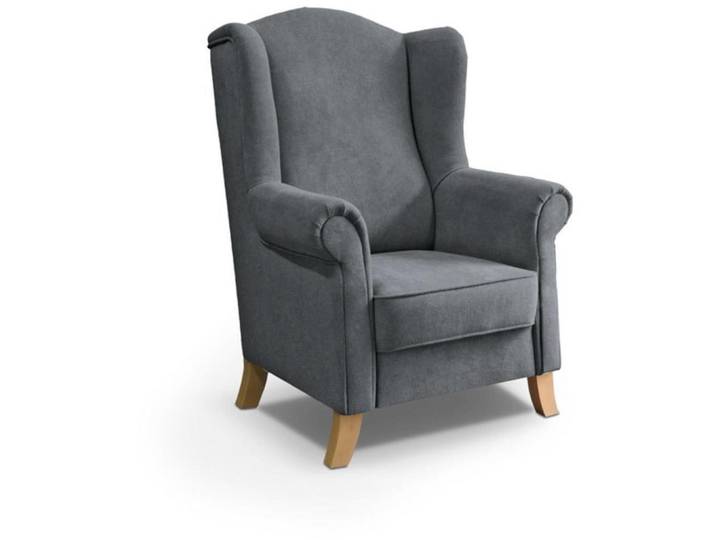 Beautysofa Ohrensessel Leonardo grau, Grau, Holz, 88x118x86 cm, Wohnzimmer, Sessel, Ohrensessel