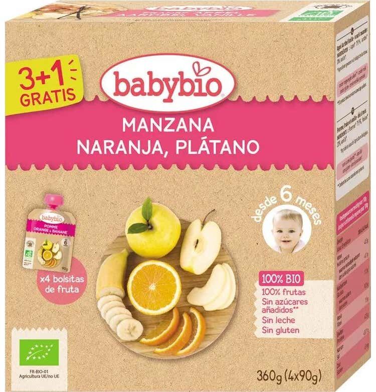 BabyBio Puré Manzana Naranja Plátano Bio 4 X90 g