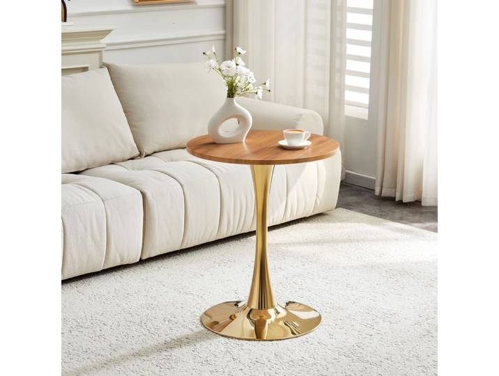 Table d'appoint Ronde BELLEMAVE 60 cm Petite Table à Manger MDF Finition bois Pieds dorés