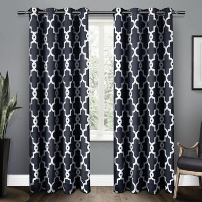 ATI Home Ironwork Sateen Woven Room Darkening Blackout Grommet Top Curtain Panel Pair