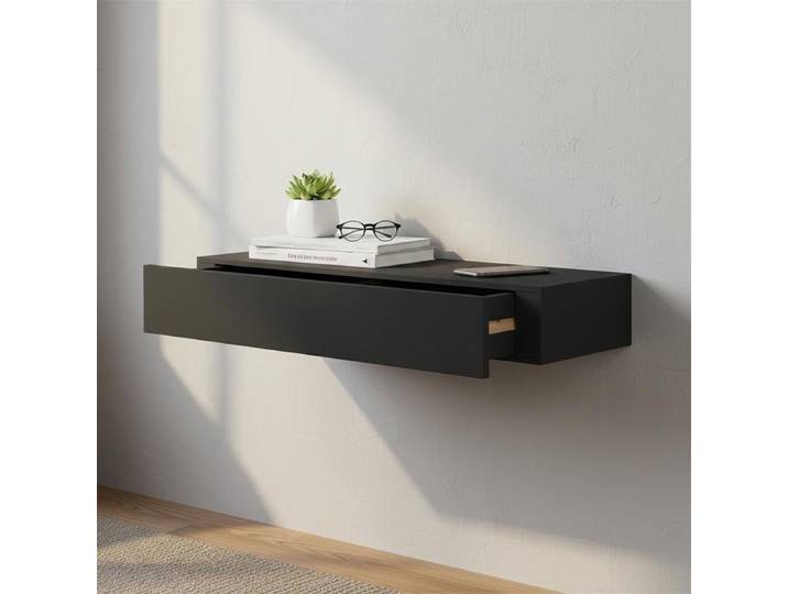 Étagère murale à tiroirs Noire 60x23,5x10 cm MDF