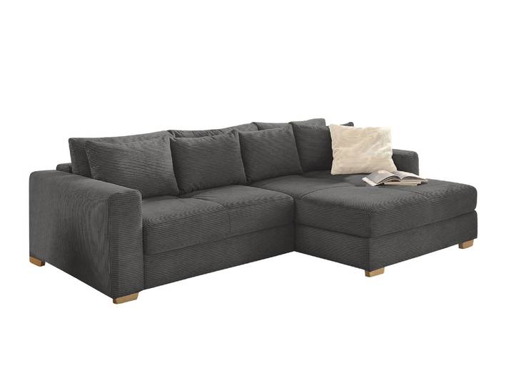 Ecksofa-Dauerschläfer Federkern Couch seitenverk. Bettkasten Cord Dunkelgrau / 15153