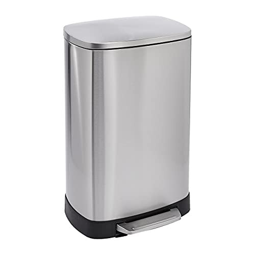 Amazon Basics Rechthoekige prullenbak met soft-close functie en hoge voet, 50 liter