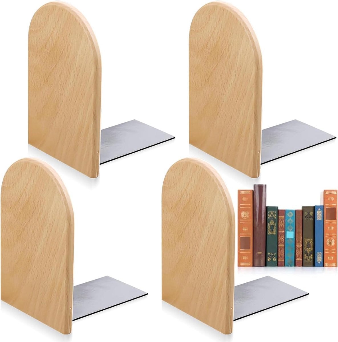 Set van 4 Boekensteunen van Massief Beukenhout in Houtkleur