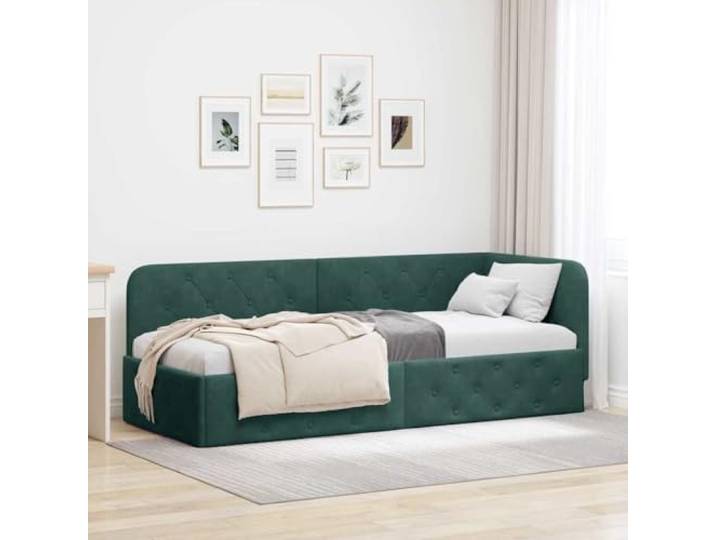 YNGBHFNOP Samt Eckbettgestell L Design Luxusvelours Dunkelgrün 80 x 200 cm Eckbettgestell mit Kopfteil Dunkelgrün 80 x 200 cm Samt Bettrahmen mit Polster L-form Sofa Bett Lattenrost Schlafzimmer Möbel