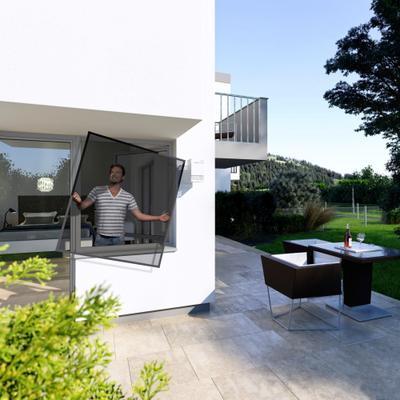 Insektenschutz-Fensterrahmen WINDHAGER "COOL, Fliegengitter und Sonnenschutz mit Alurahmen für Fenster", grau (rahmen: anthrazit gewebe: schwarz), B:140cm H:150cm, Insektenschutzgitter, reduziert Sonneneinstrahlung, erhältlich in weiß, anthrazit,...