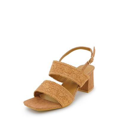 Sandale FINDLAY "ISELY", Damen, Gr. 38, braun (hellbraun), Synthetik, Schuhe Sandale, in floraler Bast-Optik