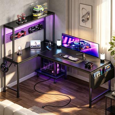 No L Shaped Gaming Desk with LED Lights