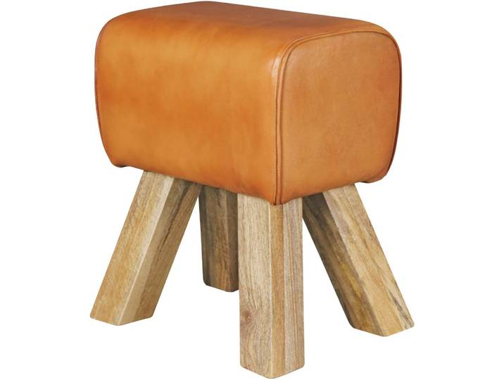 Tabouret en cuir véritable, marron