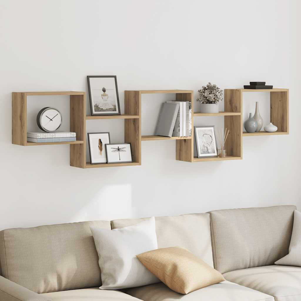 DEvidaxl 10-9 Cube Shelf Artisan Oak 44cm H X 184cm W X 18cm D