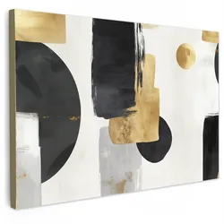 LEINWANDBILD Gold - Rechtecke - Kreise - Abstrakt Gemälde 60x40 cm