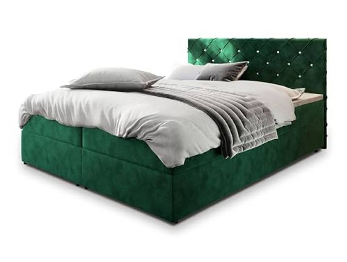 Masseno Boxspringbett Riva 200x200 cm Komplett-Set mit Matratze und Topper, Polsterbett mit Zwei Bettkästen -Grün, Magic Velvet 2225