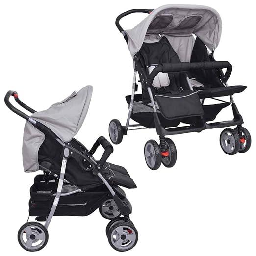Zwillingskinderwagen Geschwisterwagen Klappbar für 2 Kinder 6-36 Monate Stahlrahmen Grau Schwarz
