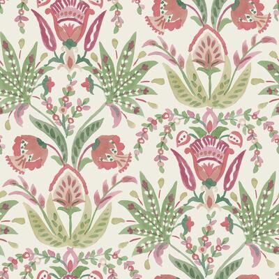 York Wallcoverings Seaside Jacobean Green & Red Wallpaper