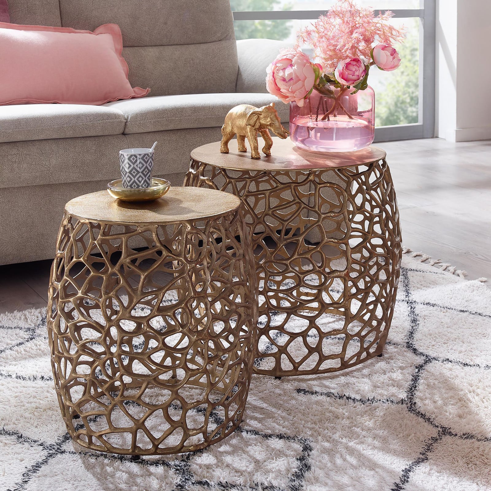 home24 Bijzettafel Levere Rond Goud