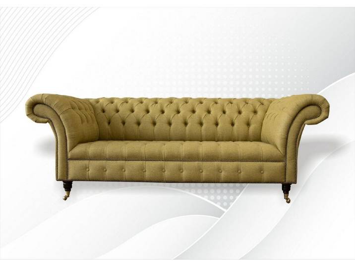 JVmoebel Chesterfield-Sofa Senffarbenes Chesterfield-Sofa aus hochwertigem Stoff, Made in Europa