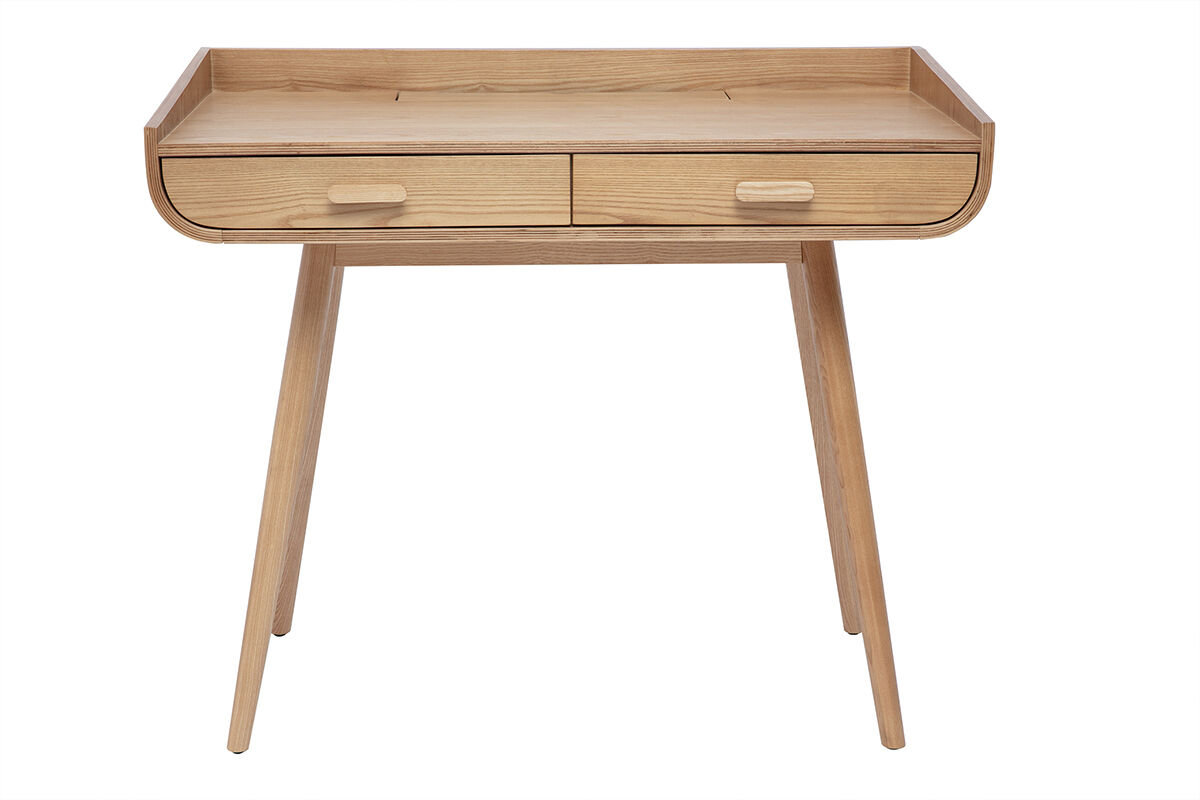 Miliboo Bureau scandinave bois clair avec rangements 2 tiroirs L100 cm HALLEN