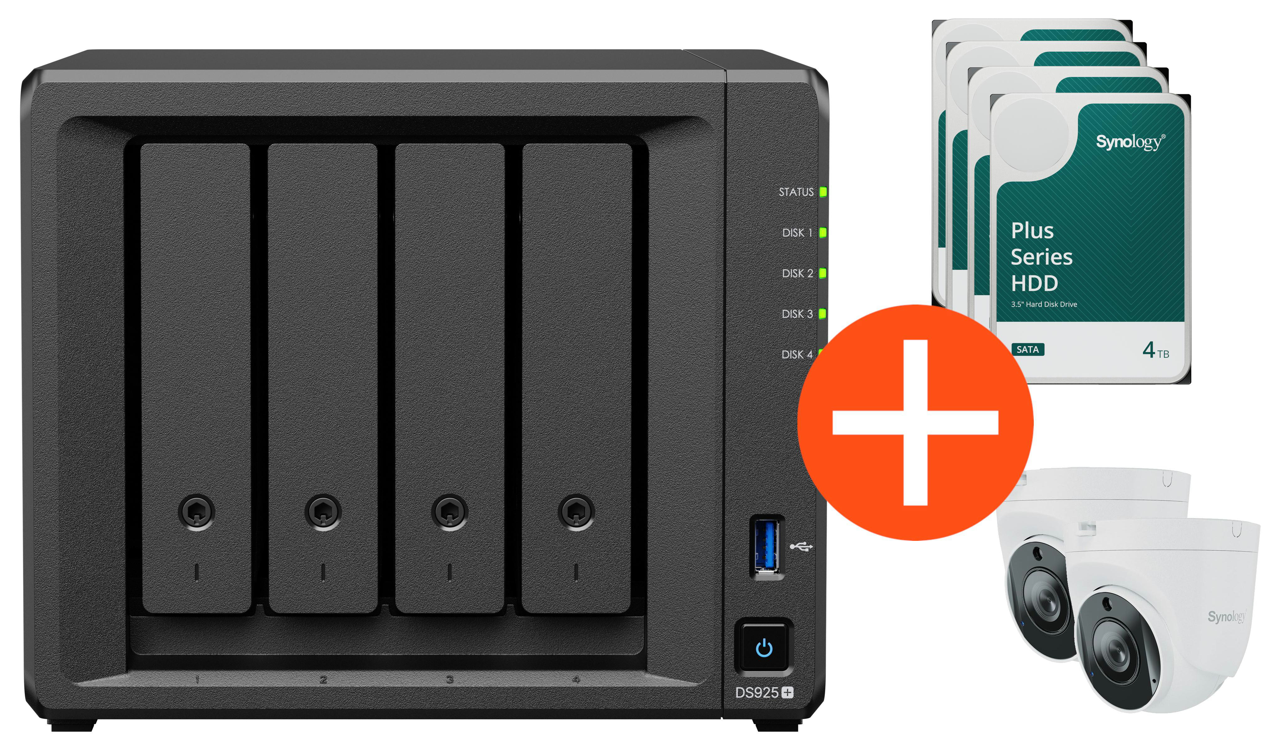 Synology Surveillance Bundle Diskstation DS925+ 4x4TB HDD + 2x TC500 Kamera
