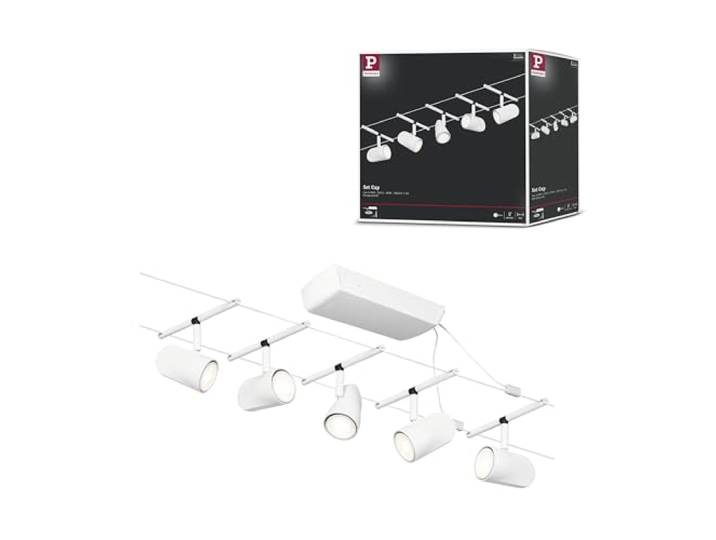 Paulmann 94467 CorDuo Seilsytem Set Cup DC max. 5x10 Watt erweiterbar Weiß matt Kunststoff, Metall GU5,3 Drahtseilsystem ohne Leuchtmittel