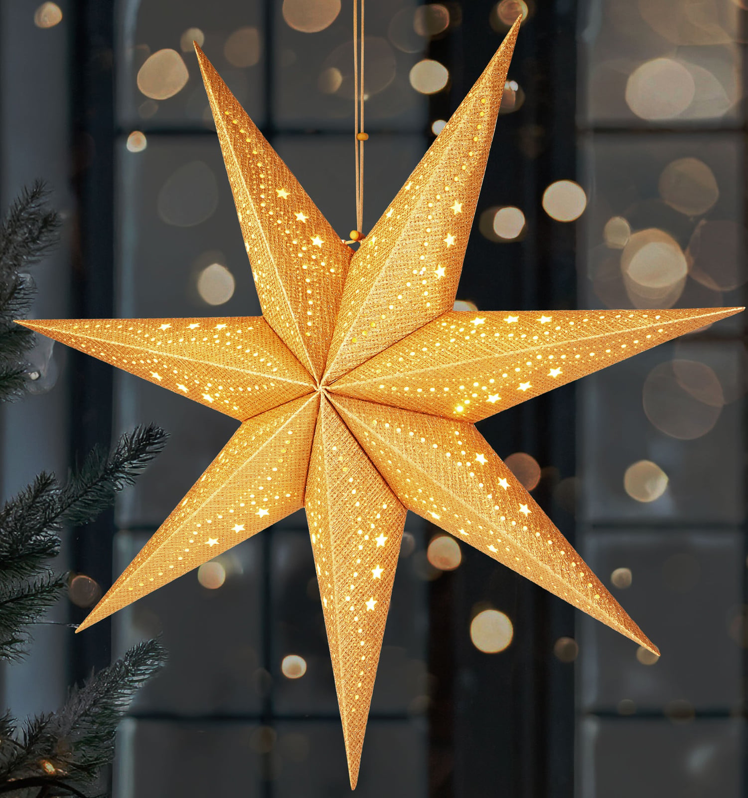 Brubaker 3D Kerstster met LED-verlichting en timer - Goud - 60 cm