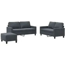 vidaXL 3-tlg. Sofagarnitur mit Kissen Dunkelgrau Samt