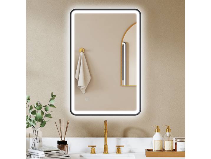 HOMCOM Miroir LED Salle de Bain 90x60cm Anti-Buée Noir