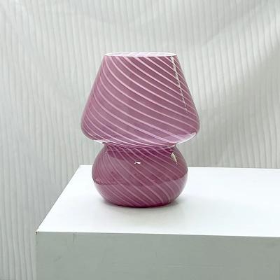 Inspired Living LumiGlow Striped Glass Mushroom Table Lamp Modern LED Bedside Desk Light purple Texture au Adapter