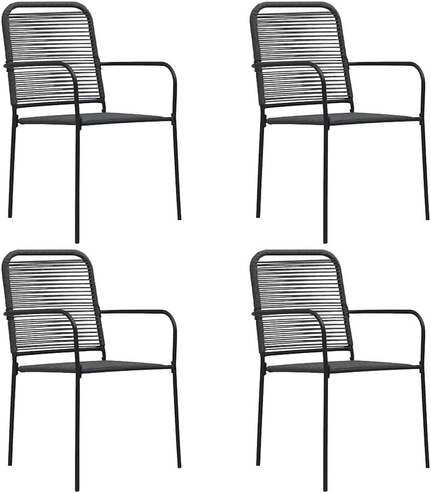 Gartenstühle 4er Set Schwarz aus Baumwollseil und Stahl modernes Design mit Armlehne 56x53,5x85,5 cm für Balkon Terrasse Garten