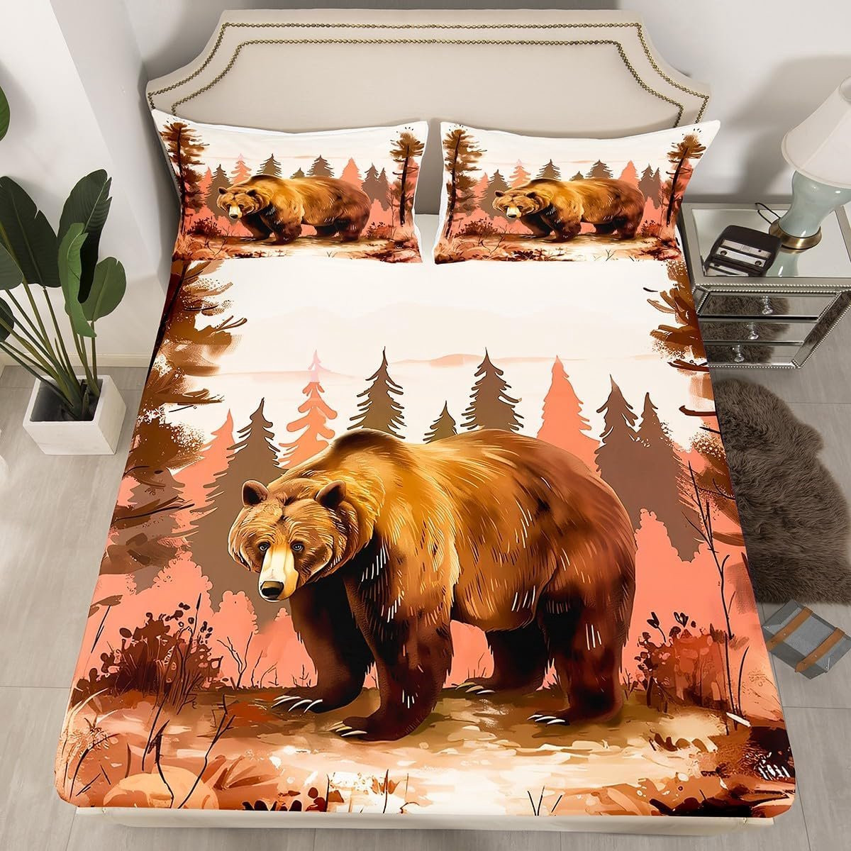 Hoeslaken set Bruin Wit Single 90x190 cm