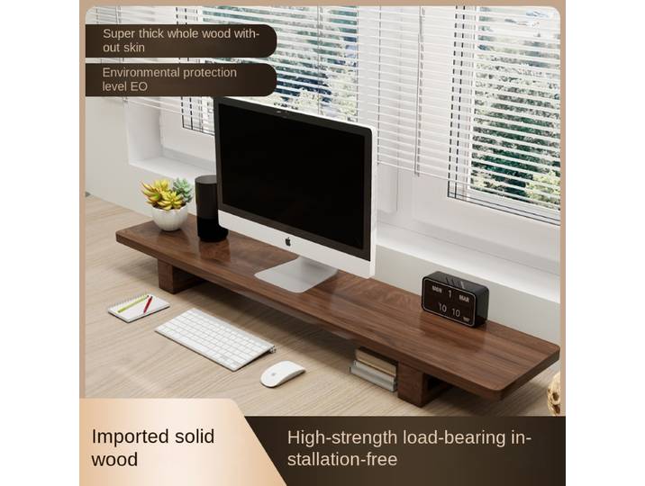 Support de rehaussement d'écran de bureau en bois massif, étagère de rangement pour ordinateur de bureau, support de télévision pour salon, support de rangement.