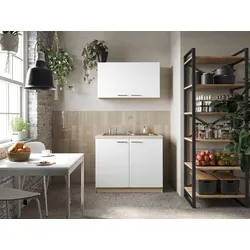 Miniküche Merle B: ca. 100cm Weiß/Eichefarben