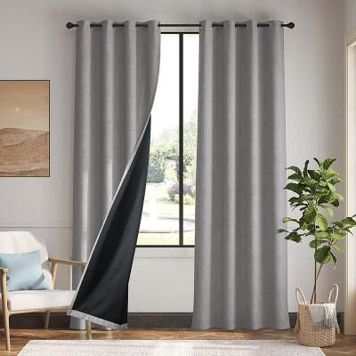 LightInthebox Curtain Drapes Linen Look 100% Blackout Curtains Coated Cotton Linen Fabric Natural Textured Drapes for Home Decor and Privacy
