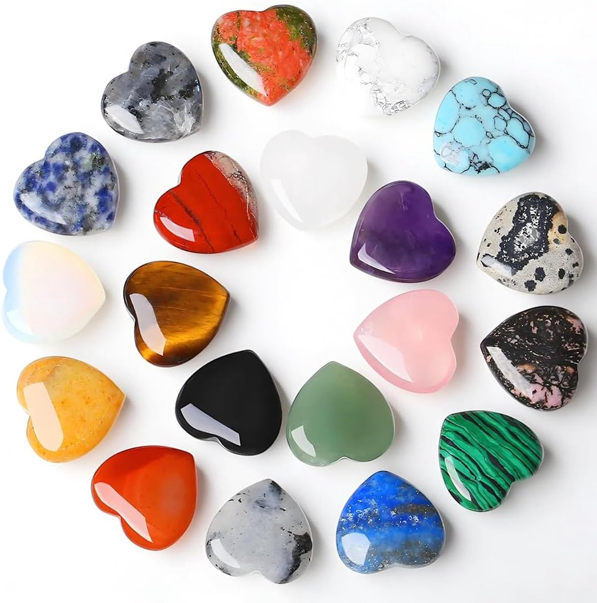 Set van 20 veelkleurige hartvormige natuurlijke kristallen voor meditatie en decoratie