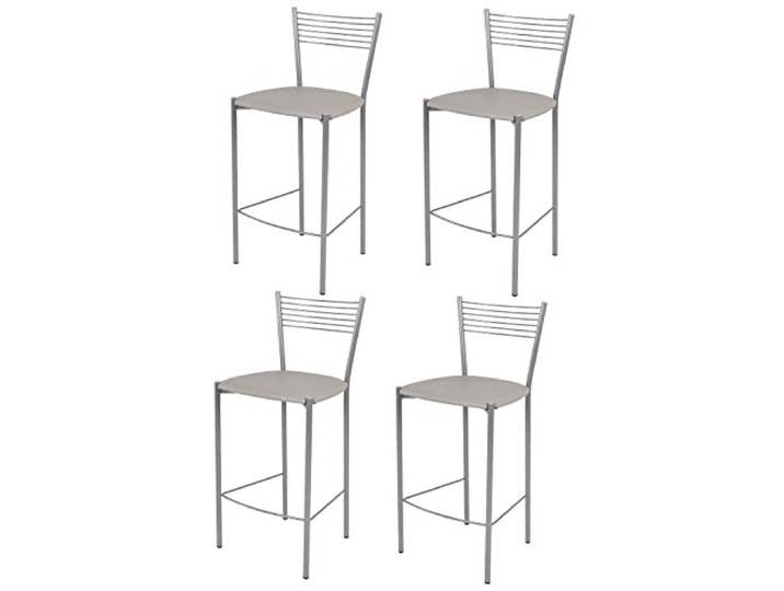 Tommychairs - 4er Set moderne Barhocker ELEGANCE für Küche und Esszimmer, robustes Gestell aus lackiertem Stahl, Farbe Aluminium, gepolsterte Sitzfläche mit Kunstleder im Farbton Hellgrau bezogen