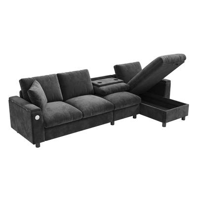 STILVORA Ecksofa Grau 280x137x84 cm mit Ausklappbarem Couchtisch und Stauraum – Multifunktional und platzsparend