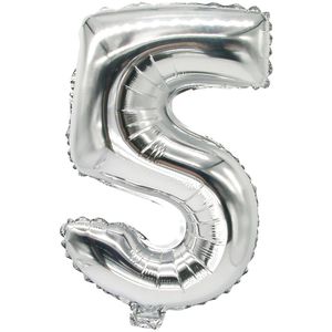Papstar Luftballons 86835 Zahlenballon 5, silber, Folienballon, 20 x 35 cm