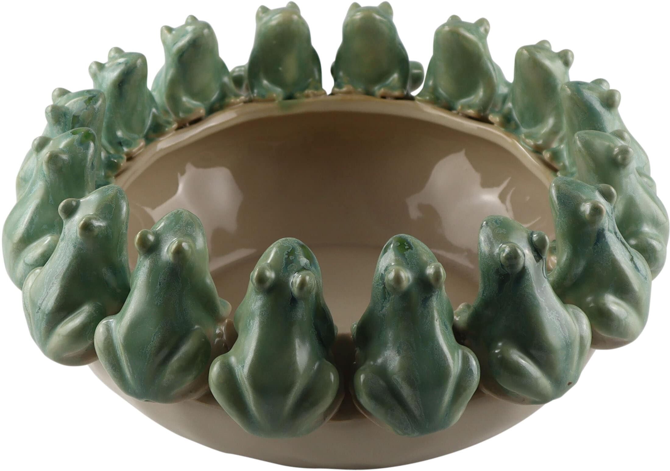 Dekofigur AM DESIGN "Schale mit Fröschen, aus Keramik", grün, B:32,5cm H:13cm T:13cm, Keramik, Dekofiguren, Dekofigur, handgefertigte Osterdekoration
