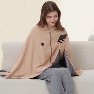 All Categories Goods USB Electric Blanket Shawl, Portable Warm Blanket With Zipper, Fast Heating Winter Home Camping Wrap beige