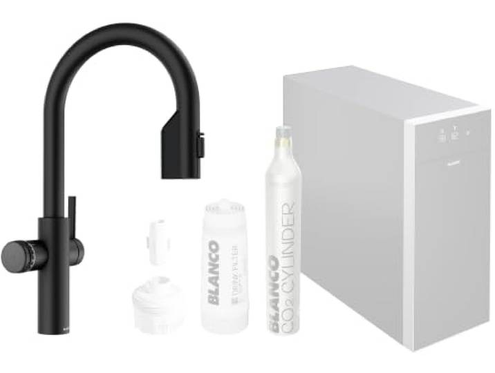 BLANCO CHOICE Icona-C all-in-one Küchenarmatur aus Edelstahl schwarz matt [16x28,2x45,1cm] exkl. Wasseraufbereitungseinheit CHOICE.ALL Gekühltes Wasser in still, medium, sprudel & kochend heiß