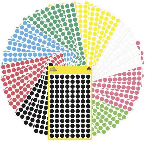 Avery-Zweckform 59994 Etiketten Ø 8mm Papier Rot, Grün, Gelb, Schwarz, Blau, Weiß, Neonrot, Neongrün 1 Set Markierungspunkte