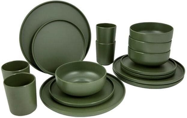 Geschirr-Set "Bo-Camp Industrial Patom 16-tlg.", grün (anthrazit, grün), Geschirr-Sets, Melamin, Geschirr-Set anthrazit, grün Einheitsgröße