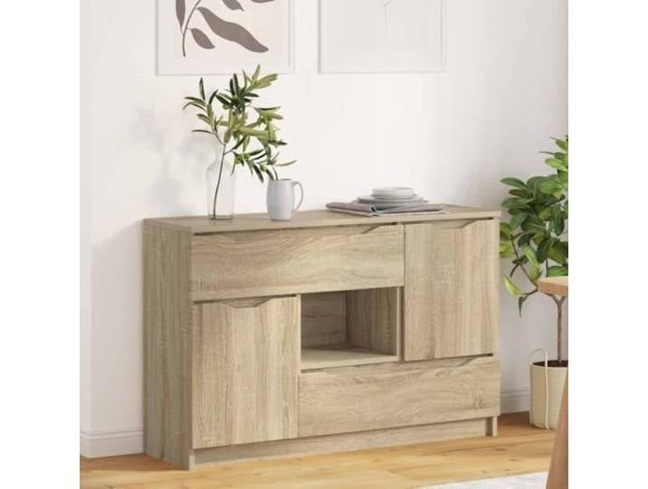 HEFZGDB Schlankes Sideboard mit Schubladen aus Holzwerkstoff Sonoma-Eiche, modernes Sideboard mit Kugellager-für Wohnzimmer, funktionales mit Schubladen für Esszimmer,