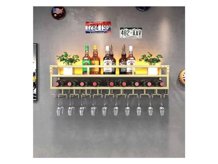 REcsdza Wandregale, Wand-Weinregale mit LED-Licht Weinflaschen-Organizer Home Bar Esszimmer Dekoration