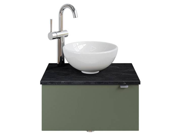 Waschtisch SAPHIR Serie 6915 Waschschale mit Unterschrank für Gästebad, Gäste WC , grün (schilfgrün matt, schiefer, schilfgrün matt touch), B:51cm H:39,8cm T:35cm, Waschtische, Waschtisch, 51 cm mit Keramik-Aufsatzbecken und 1 Tür