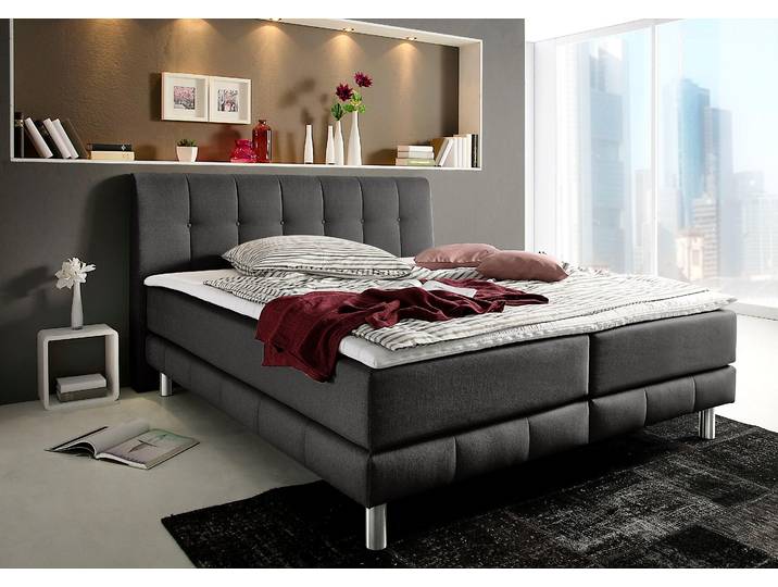 Boxspringbett, Grau, 164x211 cm, Polyester, Inkl. Topper, Modern, Places Of Style