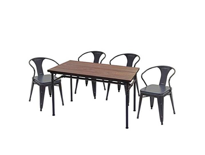 Mendler Esszimmer-Set HWC-H10 Ulme Holz MVG Industrial Gastronomie - grau 4X, Esszimmerstuhl, Esszimmertisch