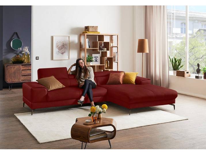 Ecksofa, 303x193 cm, Longlife Xtra-Leder, Ruby Rot, Kopfteilverstellung, Modern, W.SCHILLIG