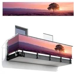 BALKON-SICHTSCHUTZ Baum - Heidekraut - Sonnenaufgang Groß 500x95 cm