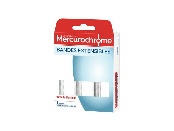 MERCUROCHROME Bandes Maintien Compresse Lavable Elastique Spécial Doigts Poignets et Chevilles X3